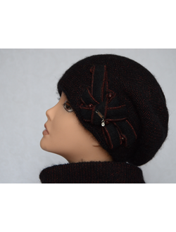 Черно - бордовый вязаный берет и шарф Vizio Италия 5868