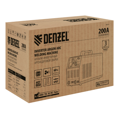 Аппарат инвертор. аргонодуговой сварки ITIG-200 ACDC Mix Pulse, 200 А, ПВ 60% Denzel