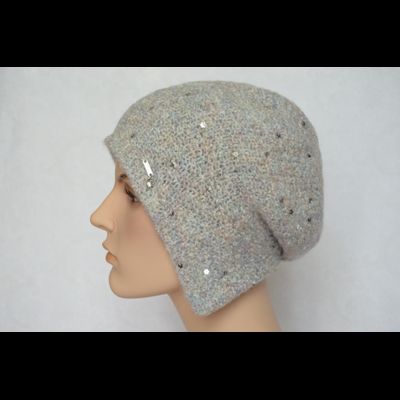 Шапка капор вязаная женская с пайетками Vizio 6444 Италия белая