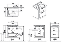 Модуль с классической раковиной, Vitra Root Classic, 60 см, 2 ящика, матовый серый, 68850