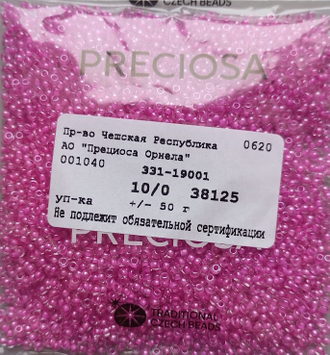 Бисер чешский круглый preciosa 10/0, прозрачный с розовой серединой (38125), 50 грамм