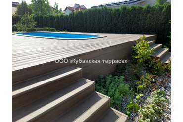 Терраса со встроенными грядками из ДПК у бассейна