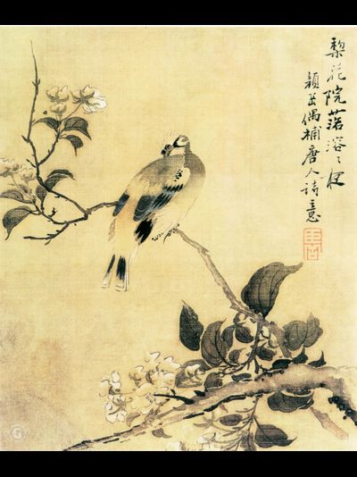 Картина обогреватель, репродукция японской живописи птица на ветке