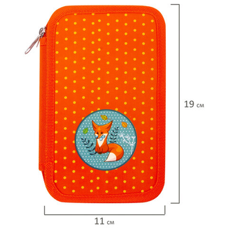 Пенал ЮНЛАНДИЯ, 2 отделения, ламинированный картон, тканевый торец, 19х11 см, Лисенок, 228259