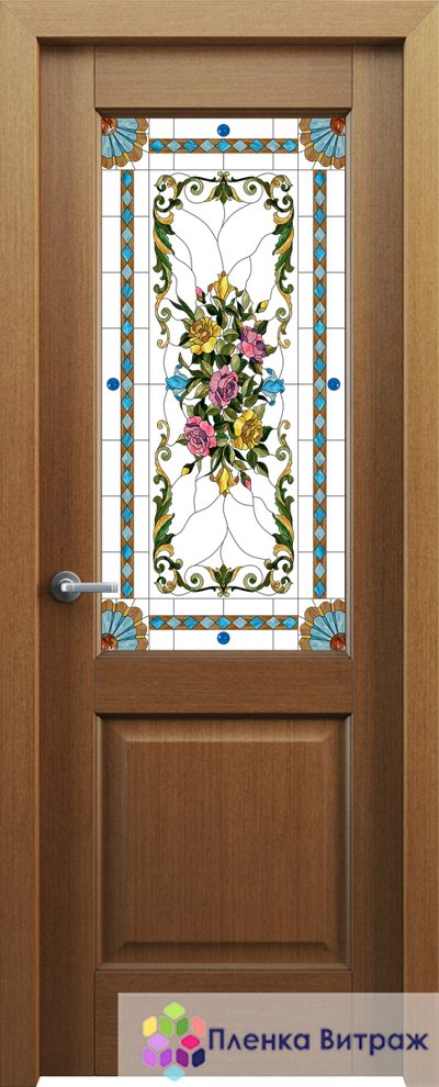Витражная пленка с розами для окна и дверей.витражная пленкасамоклеющаяся,пленочный витраж с цветами