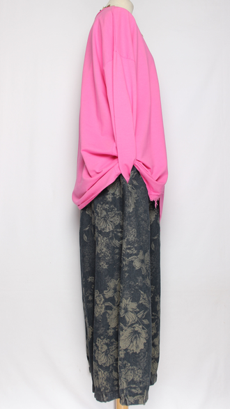 Джемпер Бохо хлопок "Цветок пайетки" фуксия, голубой до р.54