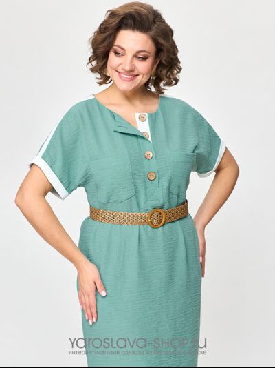 Платье прямого силуэта бирюзового оттенка на пуговицах