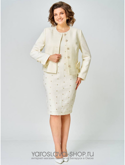 Модель : 2-176.Нарядный женский комплект в бежевом цвете, состоящий из жакета и платья