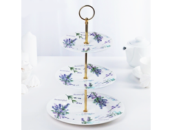 Блюдо фарфоровое 3-х ярусное Лаванда Прованс, 15*18*23 см