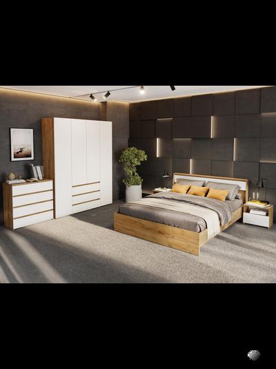 Некст комод 4 ящика Дуб Золотой / Белая шагрень