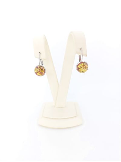 Серьги из янтаря с красной линзой