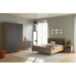 Денвер спальня Кровать 1400 Матрасное основание включено Дуб вотан / Графит ш*г*в 1436?2153? 1018мм