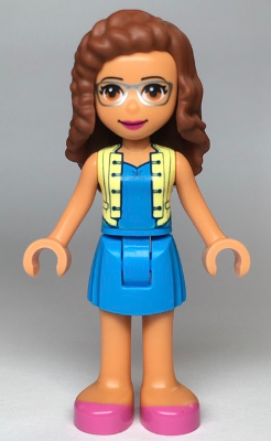 Friends Olivia Nougat - Dark Azure Skirt and Top with Bright Light Yellow Vest, Dark Pink Shoes, n/a (frnd351)