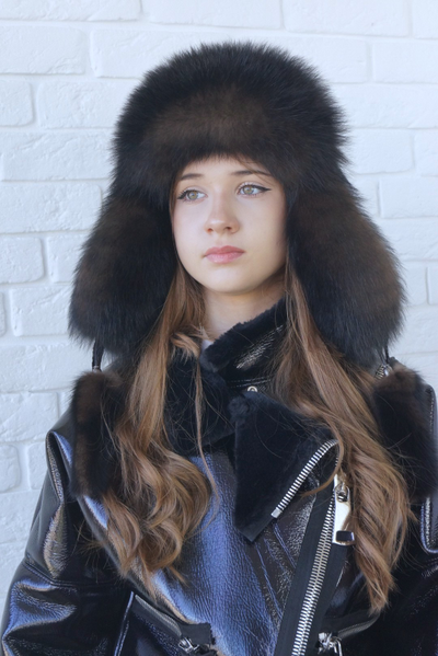 Ушанка "Полярная звезда" цвет черно-коричневый + тоффи