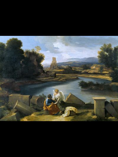 Картина обогреватель, репродукция Никола Пуссен Пейзаж со св Матфеем и ангелом