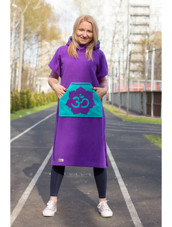 Уютень Ом - уютная удлиненная толстовка с капюшоном без рукавов из флиса