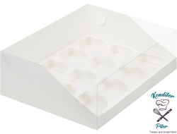Коробка на 12 капкейков с пластиковой крышкой 310*235*100 мм, белая