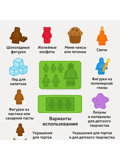 Силиконовая форма "Лего-человечки", 5 ячеек