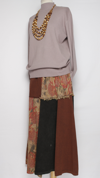 ЮБКА ТРИКОТАЖНАЯ "Лоскуты винтажная" терракот до р.52