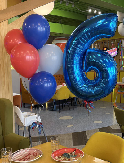 Цифра и фонтан из 6 шаров