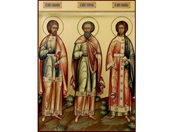 Самон, Гурий и Авив, Святые мученики, исповедники. Рукописная православная икона.