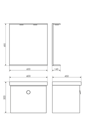 Зеркало "К-60" 600х685, белый глянец