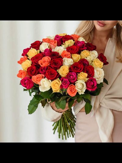 51 разноцветная роза