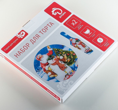 Тортовница с лопаткой «Снеговик», d=30 см, лопатка 26,5×7 см