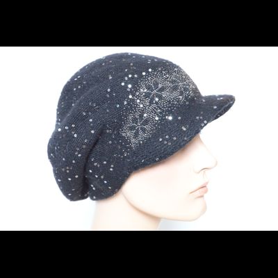 Черная вязаная кепка с пайетками и украшениями Италия Vizio 6978