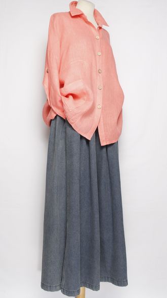 РУБАШКА-жакет ЛЁН "КИМОНО КАРМАН" коралл, апельсин до р.54