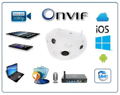 Потолочная - настенная WiFi/LAN видеокамера панорамная с DVR, Full HD 3 Mp  (IP Pro (VR cam. EseeCloud))