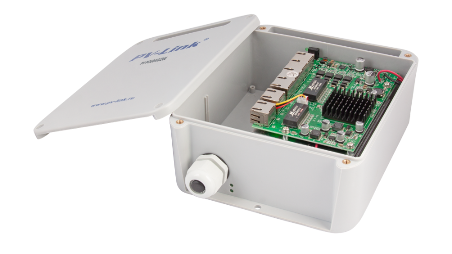 Уличный блок питания/Коммутатор 6 портовый PV-POE04G2W - 4xPoE 10/100 Мбит/c, 2xLAN 1000 Мбит/c, бюд