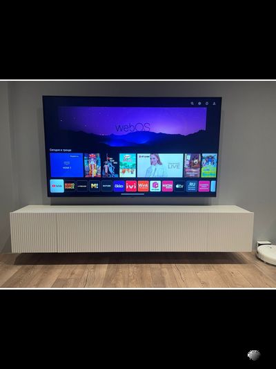 Сканди тумба под ТВ Белый/Белый Глянец