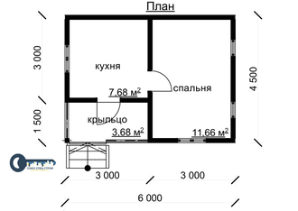 Д-09 ДАЧНЫЙ ДОМ ИЗ БРУСА: ГАБАРИТНЫЕ РАЗМЕРЫ: (6Х4.5М), ОБЩАЯ ПЛОЩАДЬ: 27М²