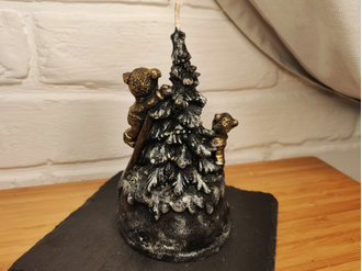 Свеча "Новогодняя елка" черная с серебром и золотом, 1 шт., 9 x 14 см