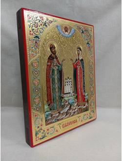 Петр и Феврония Муромские, Святые Чудотворцы. Рукописная икона. 22х28см.