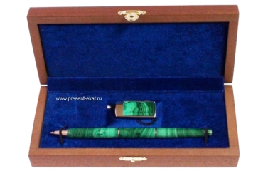 подарочный бизнес набор ручка и флешка малахит в подарочной упаковке 
