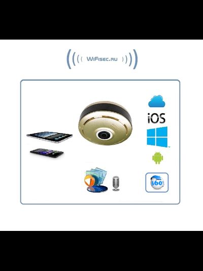 Потолочная/настенная WiFi видеокамера панорамная с DVR (fish_ufo_G), 960P HD (360EyeS)