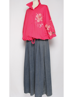 Рубашка хлопок "Карман кружево" фуксия до р.52