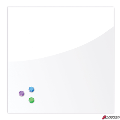 Доска магнитно-маркерная стеклянная, белая, 45×45 см, 3 магнита, BRAUBERG. 236735