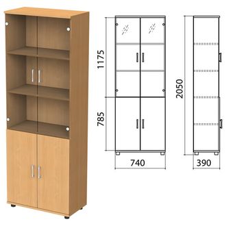 Шкаф закрытый со стеклом "Монолит", 740х390х2050 мм, цвет бук бавария