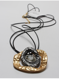 Подвеска "Кольца и большой камень" золото и тёмный металл