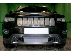 Защита радиатора Jeep Grand Cherokee (WK2) IV 2013- рестайлинг (Laredo, Limited) chrome верх PREMIUM (7 частей)