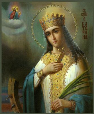 Екатерина Александрийская, Святая великомученица, дева. Рукописная икона.