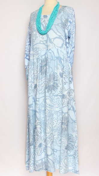 ПЛАТЬЕ БОХО ЛЬНЯНОЕ "ЦВЕТОЧНЫЙ ПРИНТ" голубое