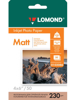 Односторонняя Матовая фотобумага Lomond для струйной печати, 4" x 6", 230 г/м2, 50 листов.