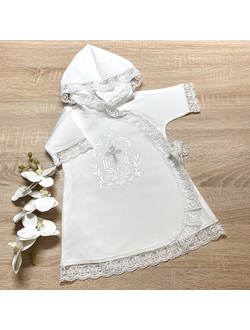 Тёплое крестильное платье для девочки "Белая гладь": фланель, кружево, вышивка; можно вышить любое имя