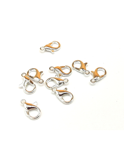 Карабины для бижутерии, серебро 10 мм