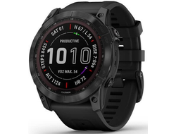 Умные часы Garmin Fenix 7X Sapphire Solar титановый черный DLC с силиконовым ремешком