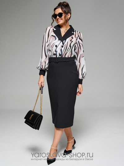 Женское комбинированное платье в деловом стиле